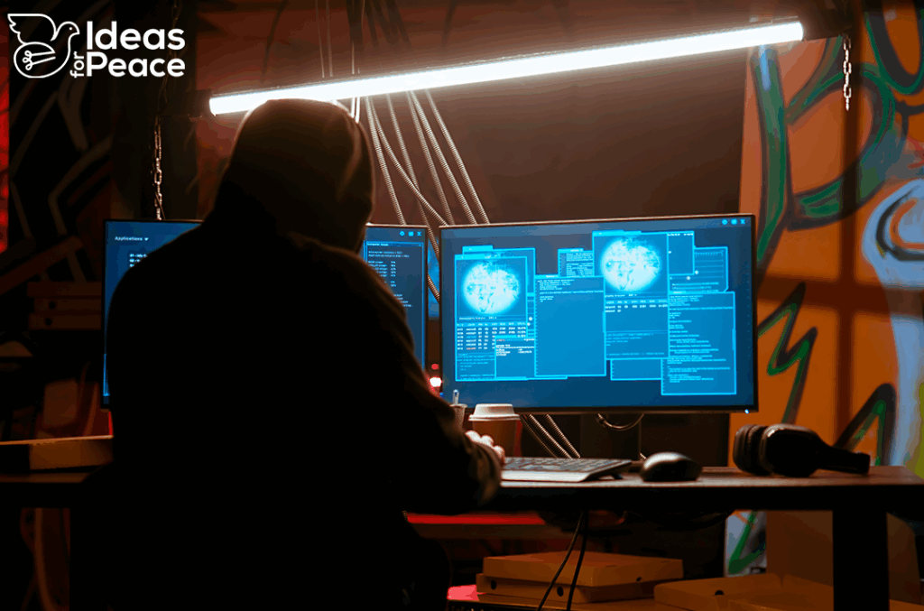 a person in front of a PC with coding in the screen